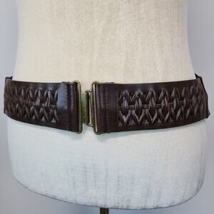 Vintage Y2K Mixit Braided Wide Strap Belt Size M/L 30-36" Brown Elastic Back